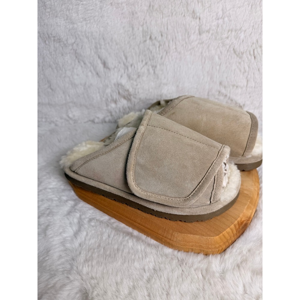 Lamo Lady's Wrap Suede Slippers Sand Tan Faux Fur Slide W0604 Women Small
